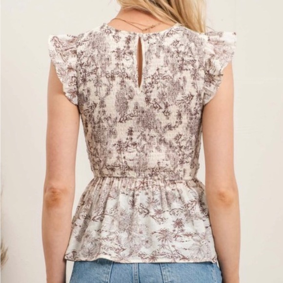 Brown & Cream Iris Floral Top - NWT! - Picture 3 of 4
